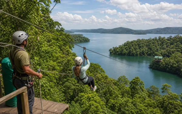 Zip-lining over Gatun Lake on the 800-meter canopy line