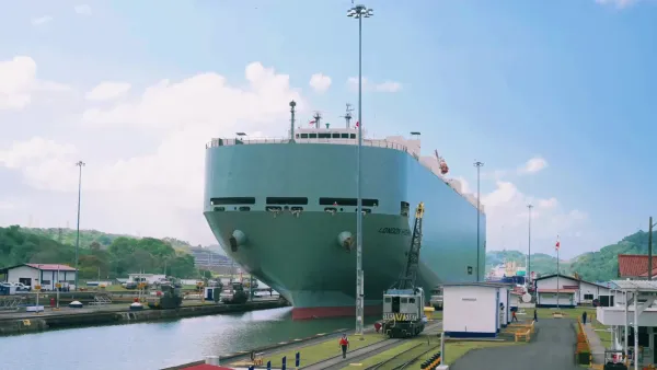 Massive ship transiting the Panama Canal locks