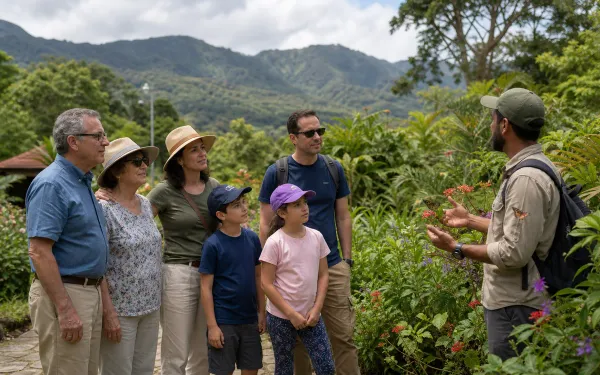 Adult hikers and guide at a Metropolitan Natural Park skyline lookout