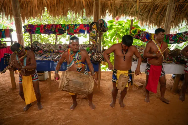 Embera village musicians performing traditional drums and dance