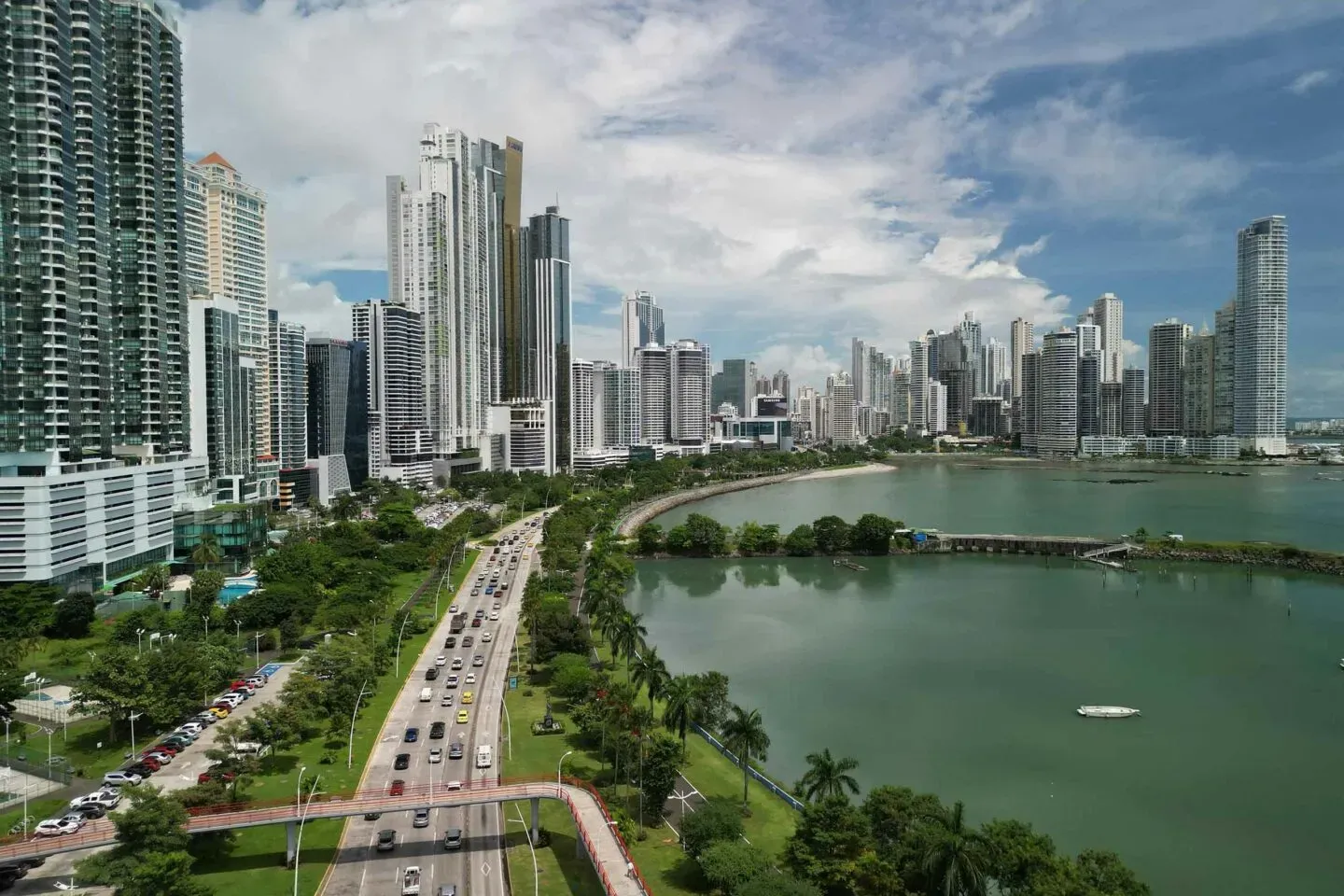 Panama City skyline rising beside the Bay of Panama