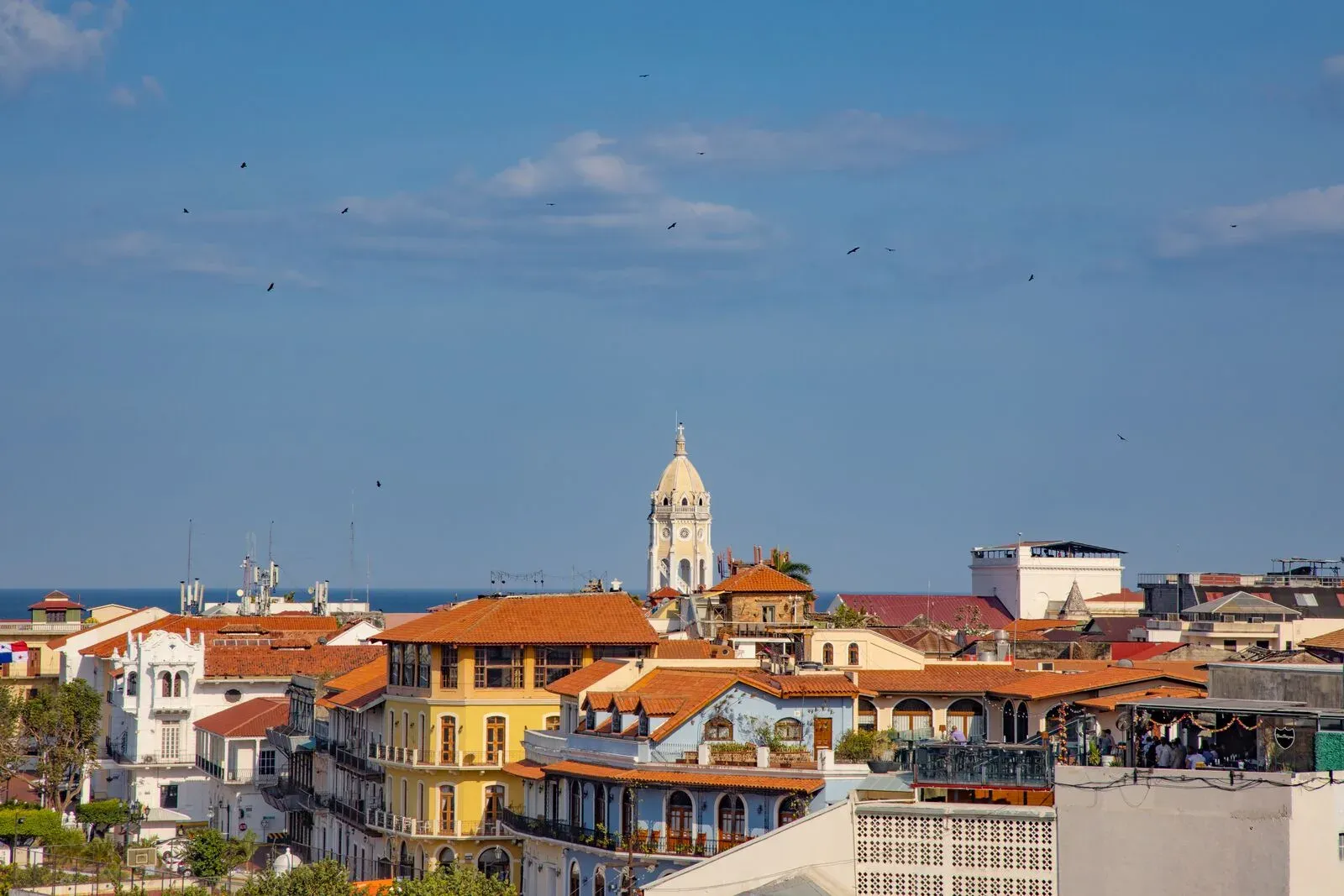 Terracotta rooftops and church tower in Casco Viejo