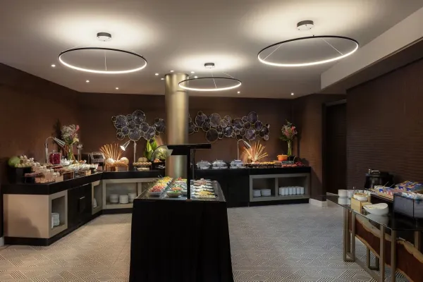 Guests enjoying the breakfast buffet