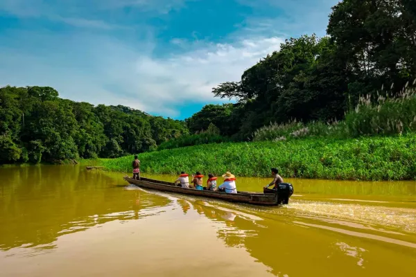 Traditional canoe on the river to the Embera community