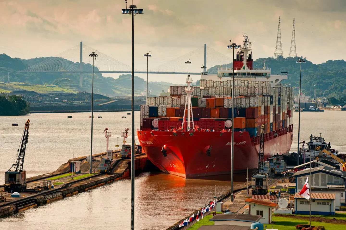 Large vessel moving through the Panama Canal