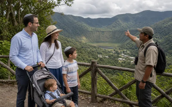 Young Jewish family with a guide at an El Valle crater overlook