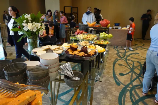 Artisan cheese display at breakfast buffet