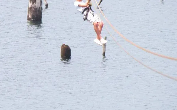 Zip-lining over Gatun Lake on the 800-meter canopy line
