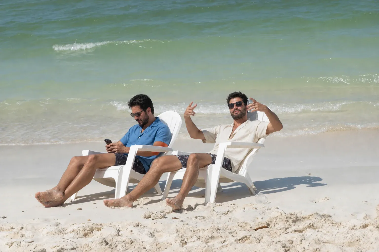 Voyageurs adultes se détendant sur des chaises de plage au bord des Caraïbes à Playa Escondida